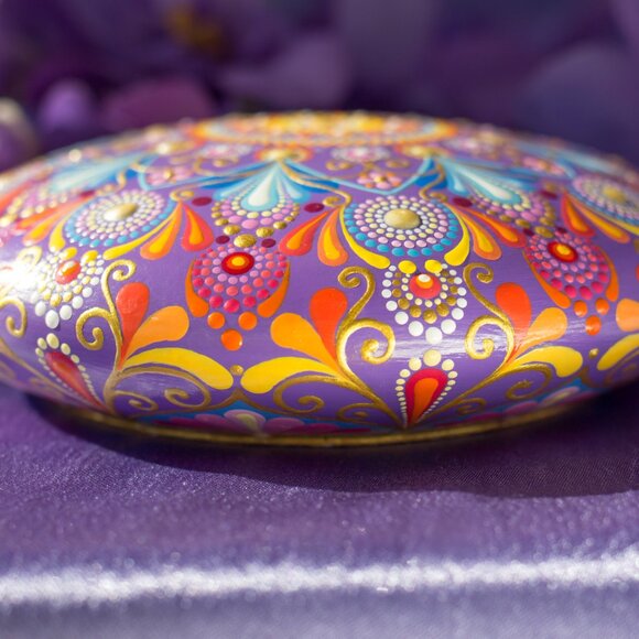 Mandala Painted Stone Acrylic Rock Paperweight Dot Art Painting by Lauruntra - Picture 4 of 10